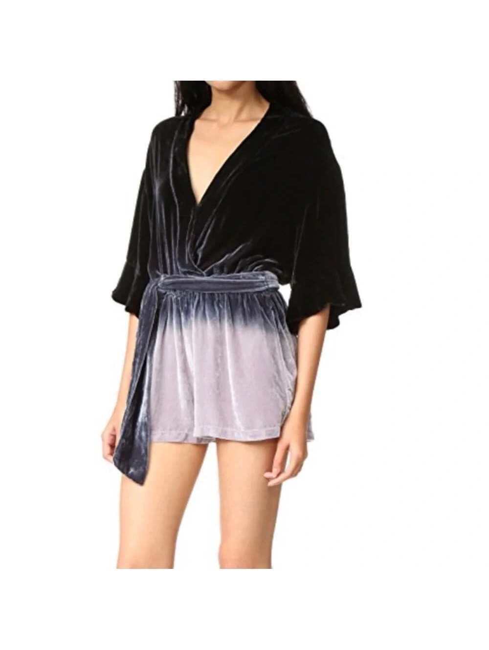 Young Fabulous & Broke Silk Velvet Romper S | Whimsigoth Boho Kimono Jumpsuit